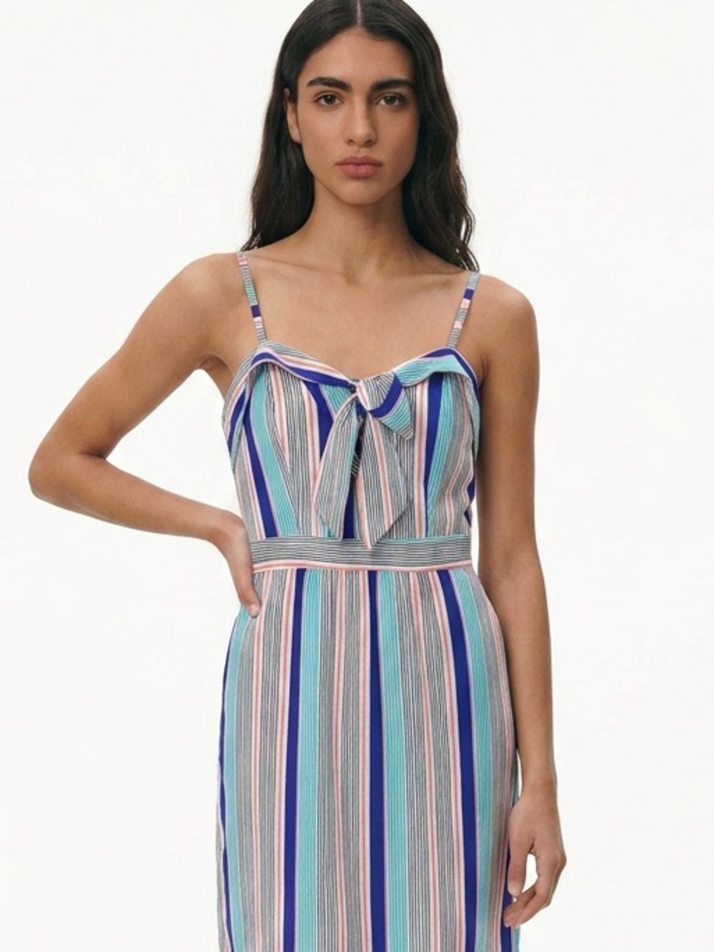 JUNE & HUDSON | Striped Tie Front Multicolor Midi Dress Women’s Size Small